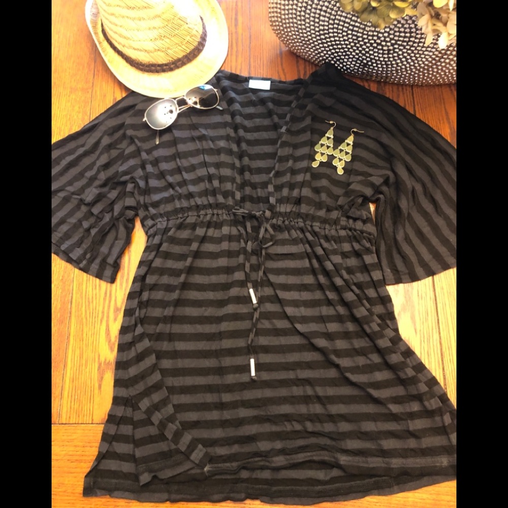 DOTTI Black Stripped Swimsuit Coverup.